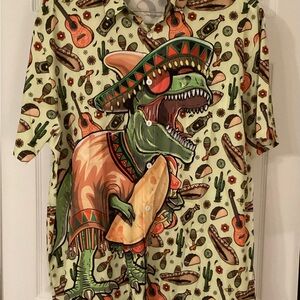 Hardaddy Men's Dinosaur Mexican Fiesta Street Wear Button Down Shirt